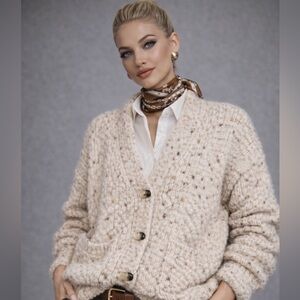 Zara Chunky Knit Cardigan NWT Oversized Speckled Sweater | Tortoise Buttons| M-L